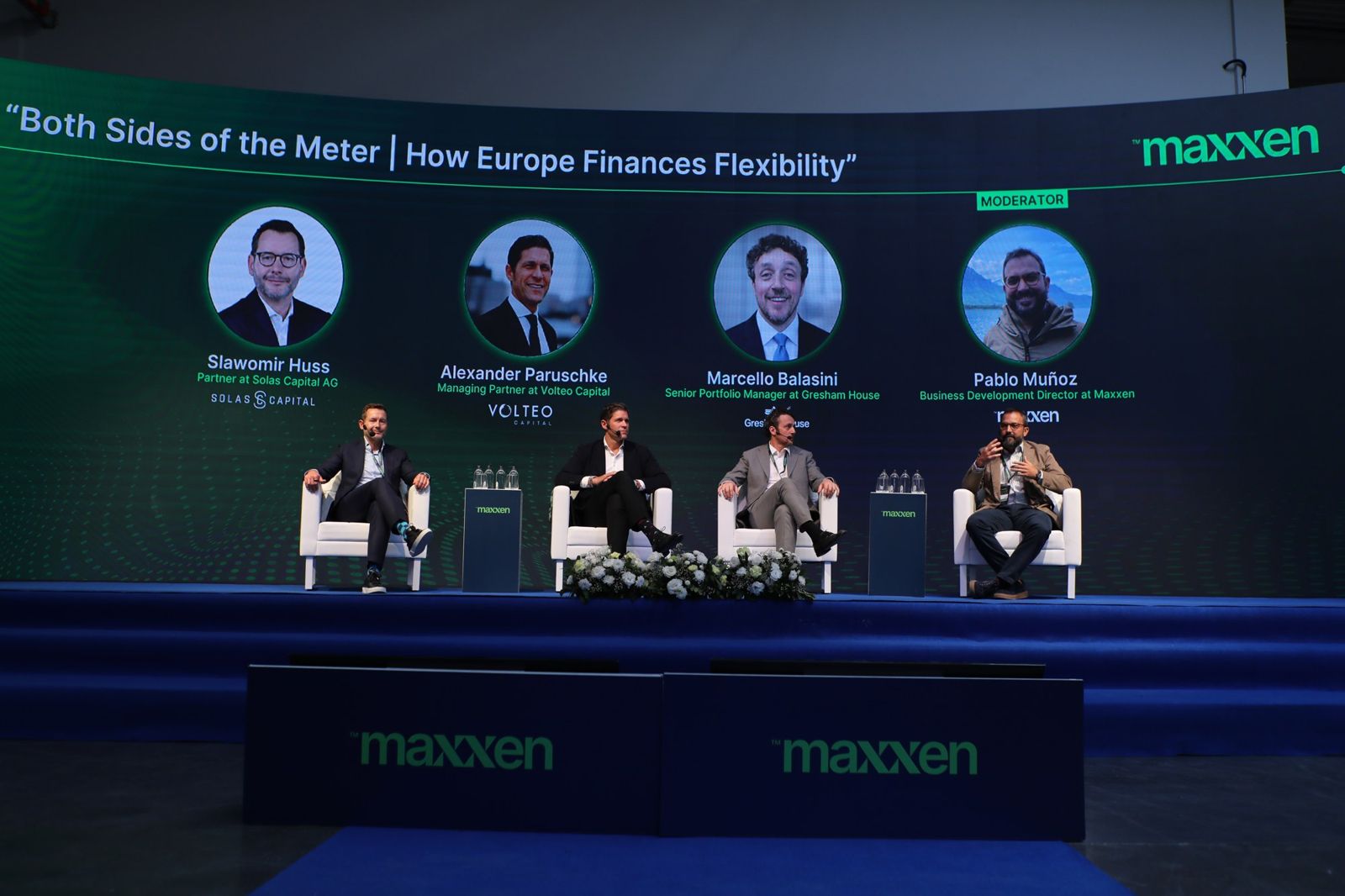 «Both Sides of the Meter: How Europe Finances Flexibility», con Solas Capital, Volteo Capital y Gresham House, moderado por Pablo Muñoz, de Maxxen. Foto: Maxxen